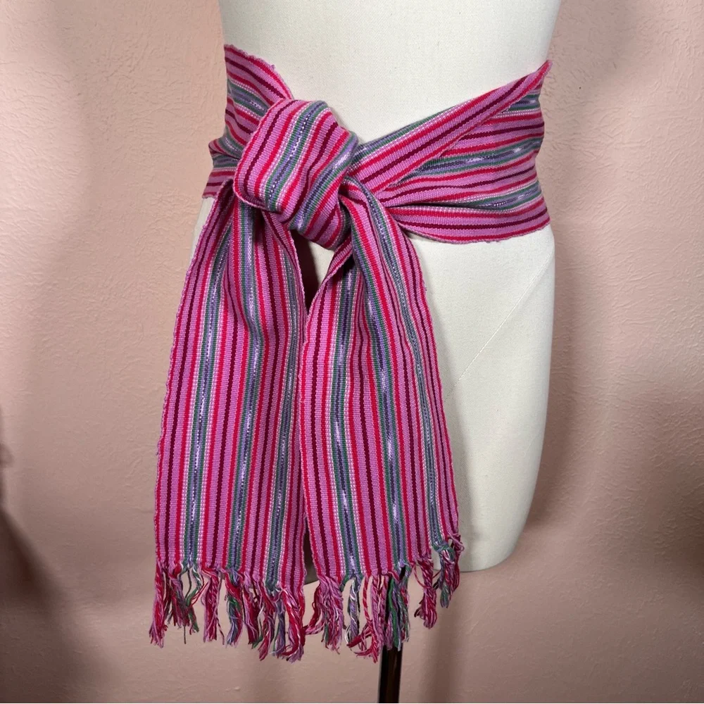Vintage Boho Magenta Hand Woven Mexican Serape Wrap western Festival sash belt